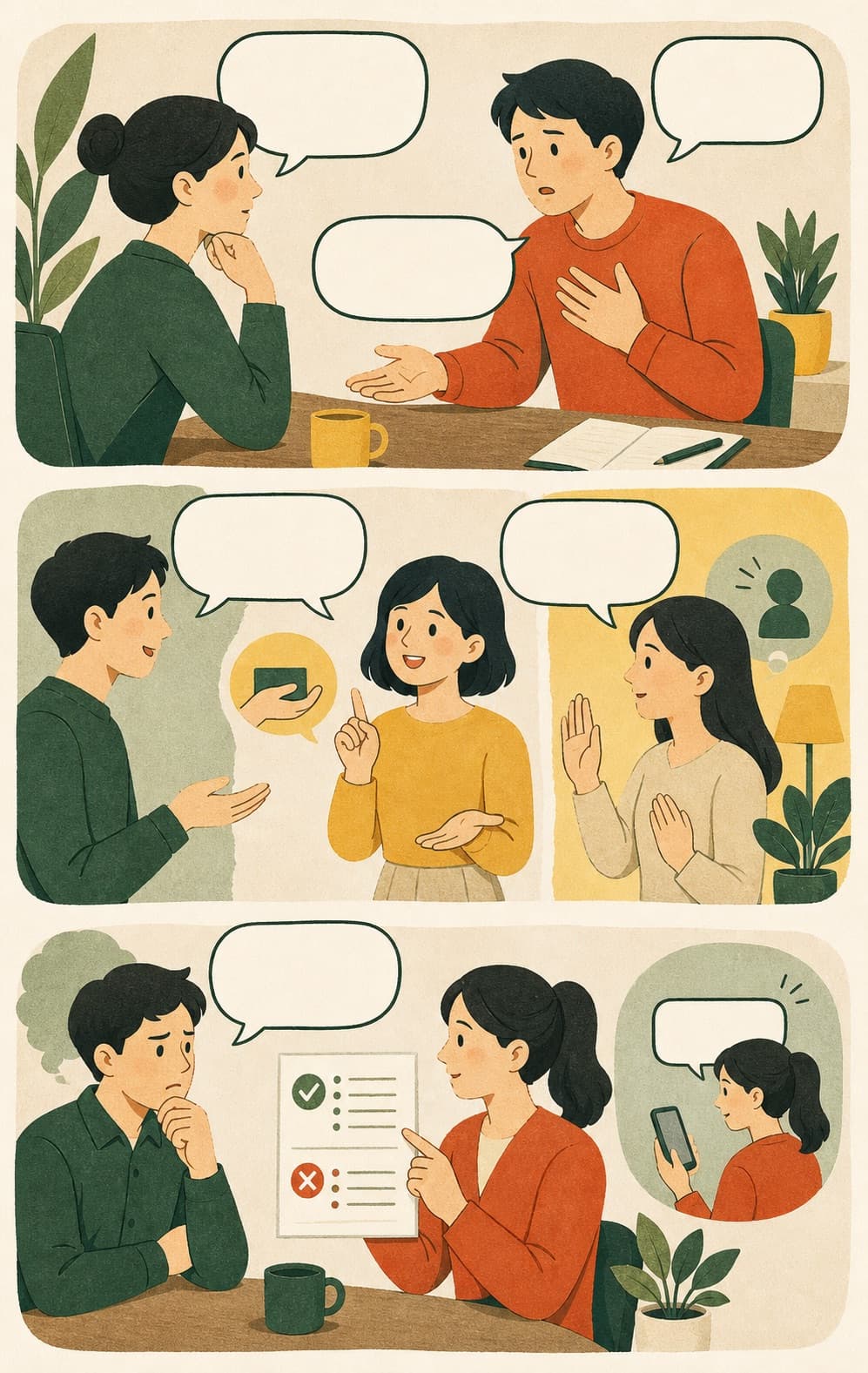 작은 부탁을 하고 어려운 부탁은 정중히 거절하며 관계의 경계를 설명하는 그림